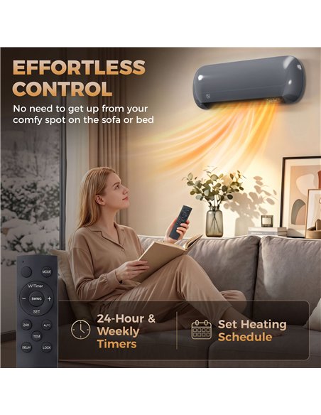HOMCOM 2000W Ceramic Electric Heater with Fan, Adjustable Thermostat, Wall Mounted - Grey - pic 206844 | FastDaddyshop