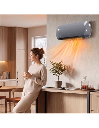 HOMCOM 2000W Ceramic Electric Heater with Fan, Adjustable Thermostat, Wall Mounted - Grey