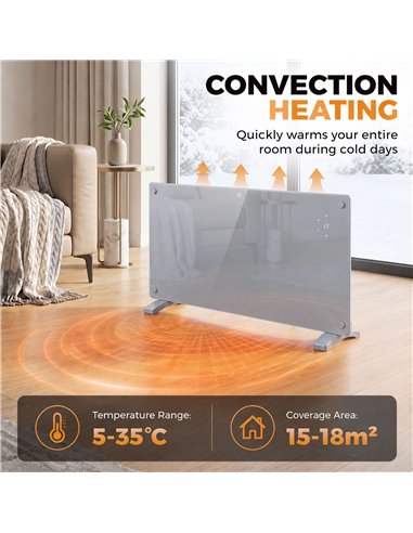 HOMCOM 1500W Smart Panel Heater Wall Mounted & Freestanding, Electric Heater with Weekly Timer, Open Window & Anti-Frost, Grey