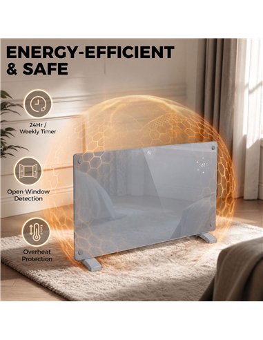 HOMCOM 1500W Smart Panel Heater Wall Mounted & Freestanding, Electric Heater with Weekly Timer, Open Window & Anti-Frost, Grey
