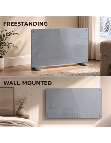 HOMCOM 1500W Smart Panel Heater Wall Mounted & Freestanding, Electric Heater with Weekly Timer, Open Window & Anti-Frost, Grey