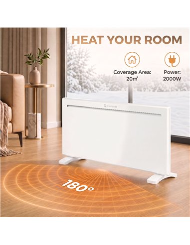 HOMCOM Smart Panel Heater Wall Mounted/Freestanding, Electric Heater with Weekly Timer, Open Window & Anti-Frost, 2000W, White