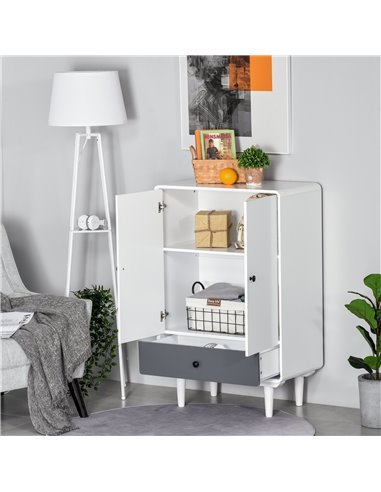 HOMCOM Modern Cabinet, Storage Organizer with Doors and Drawer, White and Grey