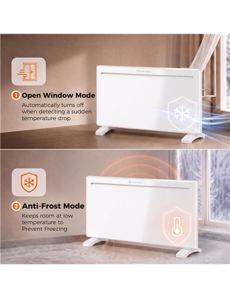 HOMCOM Smart Panel Heater Wall Mounted/Freestanding, Electric Heater with Weekly Timer, Open Window & Anti-Frost, 2000W, White - pic 206862 | FastDaddyshop