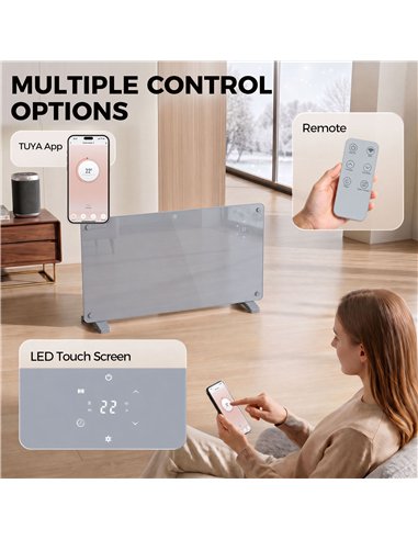 HOMCOM 2000W Smart Panel Heater Wall Mounted & Freestanding, Electric Heater with Weekly Timer, Open Window & Anti-Frost, Grey