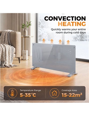 HOMCOM 2000W Smart Panel Heater Wall Mounted & Freestanding, Electric Heater with Weekly Timer, Open Window & Anti-Frost, Grey