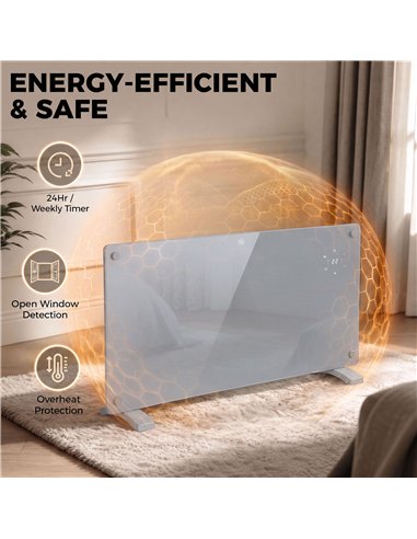 HOMCOM 2000W Smart Panel Heater Wall Mounted & Freestanding, Electric Heater with Weekly Timer, Open Window & Anti-Frost, Grey