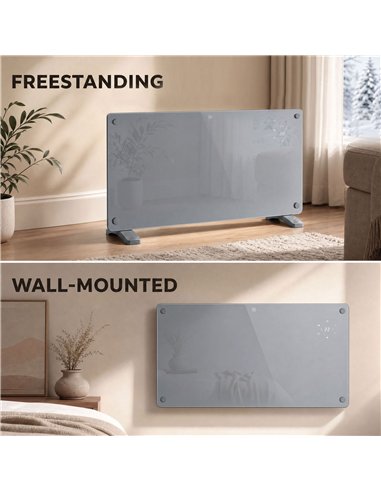 HOMCOM 2000W Smart Panel Heater Wall Mounted & Freestanding, Electric Heater with Weekly Timer, Open Window & Anti-Frost, Grey