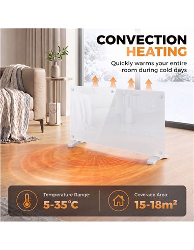 HOMCOM 1500W Smart Panel Heater Wall Mounted & Freestanding, Electric Heater with Weekly Timer, Open Window & Anti-Frost, White