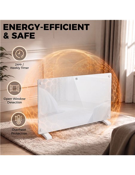 HOMCOM 1500W Smart Panel Heater Wall Mounted & Freestanding, Electric Heater with Weekly Timer, Open Window & Anti-Frost, White - pic 206879 | FastDaddyshop