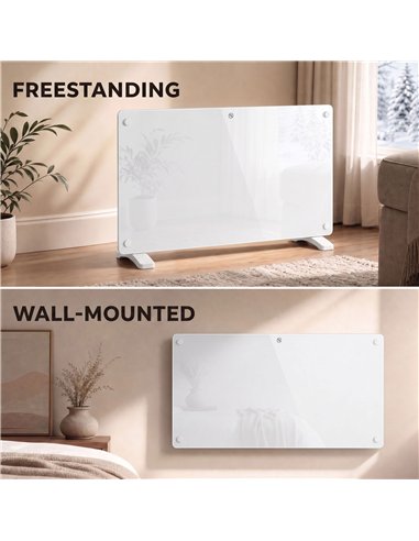 HOMCOM 1500W Smart Panel Heater Wall Mounted & Freestanding, Electric Heater with Weekly Timer, Open Window & Anti-Frost, White