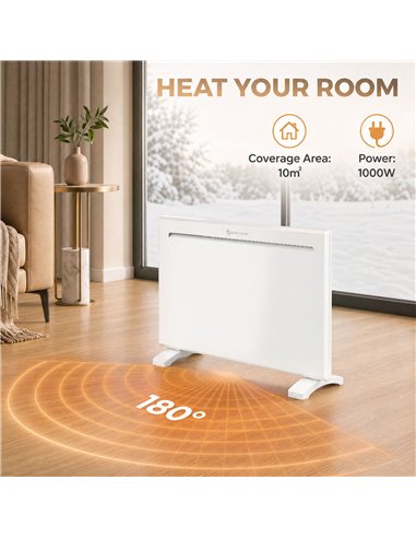 HOMCOM Smart Panel Heater Wall Mounted/Freestanding, Electric Heater with Weekly Timer, Open Window & Anti-Frost, 1000W, White