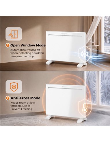 HOMCOM Smart Panel Heater Wall Mounted/Freestanding, Electric Heater with Weekly Timer, Open Window & Anti-Frost, 1000W, White