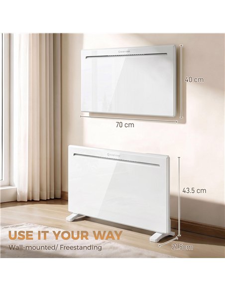 HOMCOM Smart Panel Heater Wall Mounted/Freestanding, Electric Heater with Weekly Timer, Open Window & Anti-Frost, 1500W, White - pic 206894 | FastDaddyshop