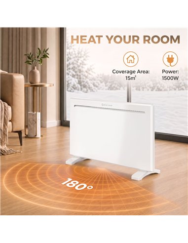 HOMCOM Smart Panel Heater Wall Mounted/Freestanding, Electric Heater with Weekly Timer, Open Window & Anti-Frost, 1500W, White