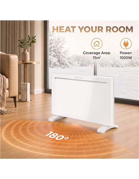HOMCOM Smart Panel Heater Wall Mounted/Freestanding, Electric Heater with Weekly Timer, Open Window & Anti-Frost, 1500W, White - pic 206895 | FastDaddyshop