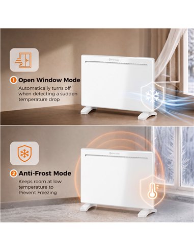 HOMCOM Smart Panel Heater Wall Mounted/Freestanding, Electric Heater with Weekly Timer, Open Window & Anti-Frost, 1500W, White