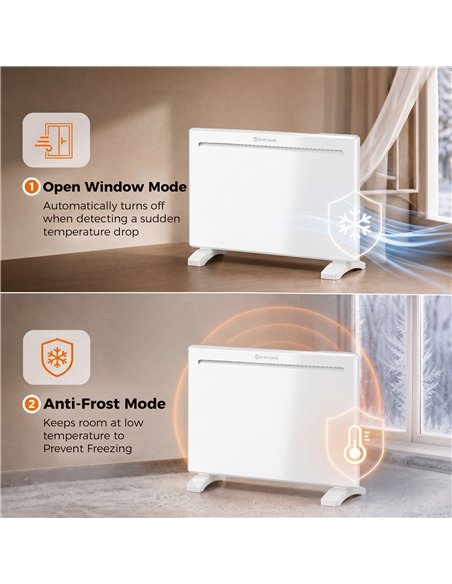 HOMCOM Smart Panel Heater Wall Mounted/Freestanding, Electric Heater with Weekly Timer, Open Window & Anti-Frost, 1500W, White - pic 206898 | FastDaddyshop