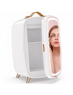 HOMCOM Skincare Refrigerator, 6L Mini Cosmetic Fridge with LED Mirror, Cooling Function for Bedroom, Skincare, Office, White