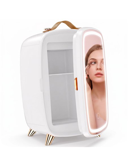 HOMCOM Skincare Refrigerator, 6L Mini Cosmetic Fridge with LED Mirror, Cooling Function for Bedroom, Skincare, Office, White - pic 206901 | FastDaddyshop