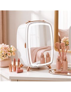 HOMCOM Skincare Refrigerator, 6L Mini Cosmetic Fridge with LED Mirror, Cooling Function for Bedroom, Skincare, Office, White 2