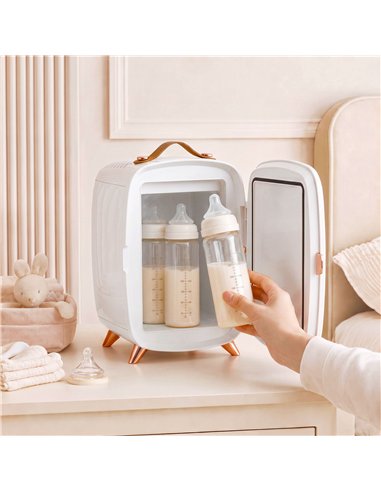 HOMCOM Skincare Refrigerator, 6L Mini Cosmetic Fridge with LED Mirror, Cooling Function for Bedroom, Skincare, Office, White