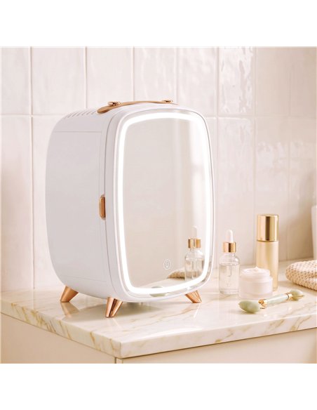 HOMCOM Skincare Refrigerator, 6L Mini Cosmetic Fridge with LED Mirror, Cooling Function for Bedroom, Skincare, Office, White - pic 206909 | FastDaddyshop