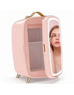 HOMCOM Skincare Refrigerator, 6L Mini Cosmetic Fridge with LED Mirror, Cooling Function for Bedroom, Skincare, Office, Pink