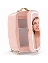 HOMCOM Skincare Refrigerator, 6L Mini Cosmetic Fridge with LED Mirror, Cooling Function for Bedroom, Skincare, Office, Pink