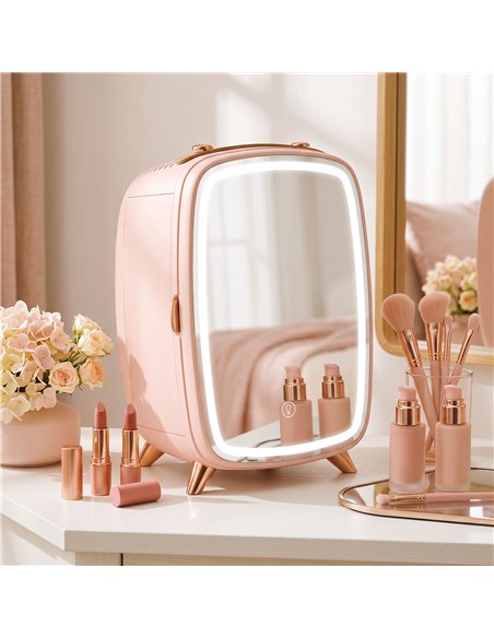 HOMCOM Skincare Refrigerator, 6L Mini Cosmetic Fridge with LED Mirror, Cooling Function for Bedroom, Skincare, Office, Pink - pic 206911 | FastDaddyshop