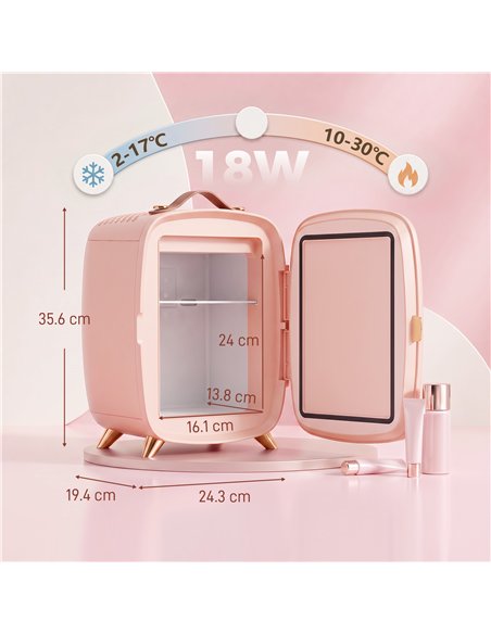 HOMCOM Skincare Refrigerator, 6L Mini Cosmetic Fridge with LED Mirror, Cooling Function for Bedroom, Skincare, Office, Pink - pic 206912 | FastDaddyshop