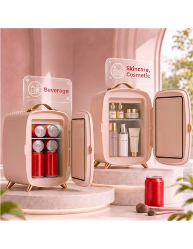 HOMCOM Skincare Refrigerator, 6L Mini Cosmetic Fridge with LED Mirror, Cooling Function for Bedroom, Skincare, Office, Pink
