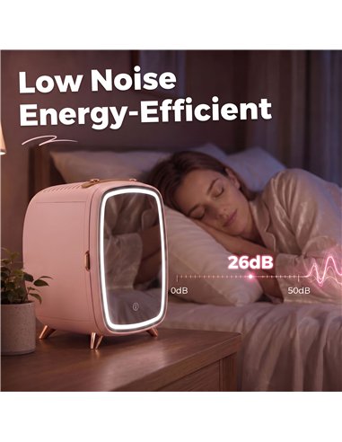 HOMCOM Skincare Refrigerator, 6L Mini Cosmetic Fridge with LED Mirror, Cooling Function for Bedroom, Skincare, Office, Pink