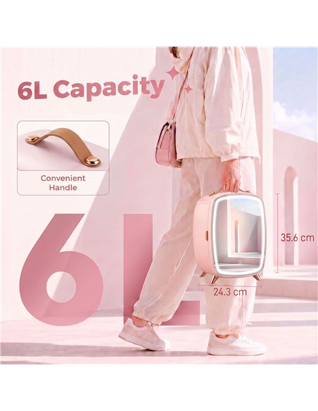 HOMCOM Skincare Refrigerator, 6L Mini Cosmetic Fridge with LED Mirror, Cooling Function for Bedroom, Skincare, Office, Pink - pic 206916 | FastDaddyshop