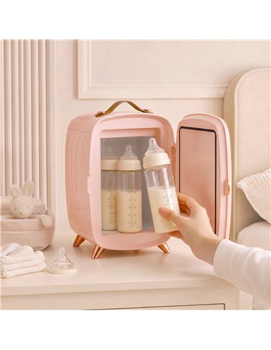 HOMCOM Skincare Refrigerator, 6L Mini Cosmetic Fridge with LED Mirror, Cooling Function for Bedroom, Skincare, Office, Pink