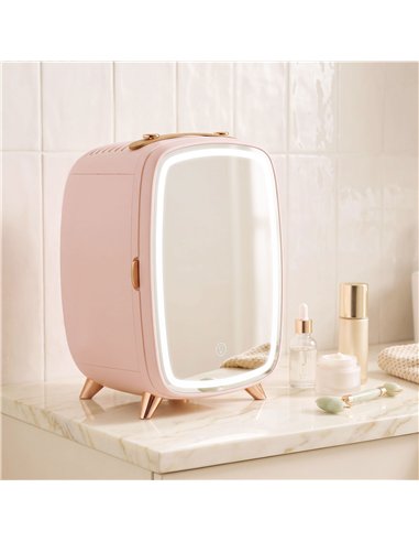HOMCOM Skincare Refrigerator, 6L Mini Cosmetic Fridge with LED Mirror, Cooling Function for Bedroom, Skincare, Office, Pink