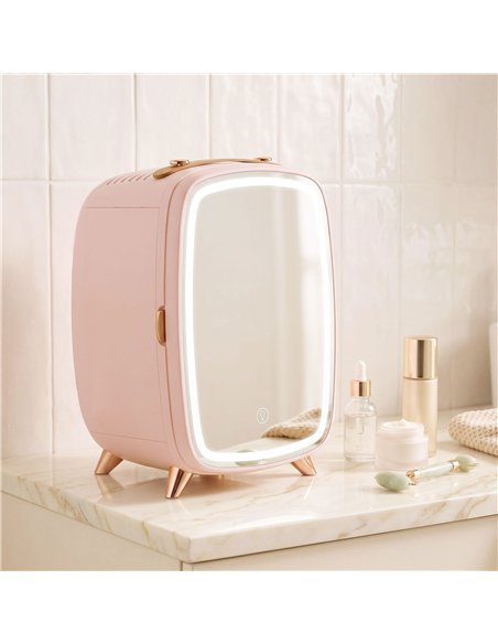 HOMCOM Skincare Refrigerator, 6L Mini Cosmetic Fridge with LED Mirror, Cooling Function for Bedroom, Skincare, Office, Pink - pic 206918 | FastDaddyshop