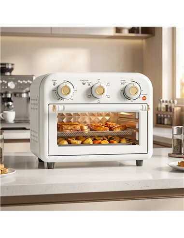 HOMCOM Air Fryer Toaster Oven, Convection Countertop Oven, with Adjustable Temperature and Timer, 12 L, Cream White