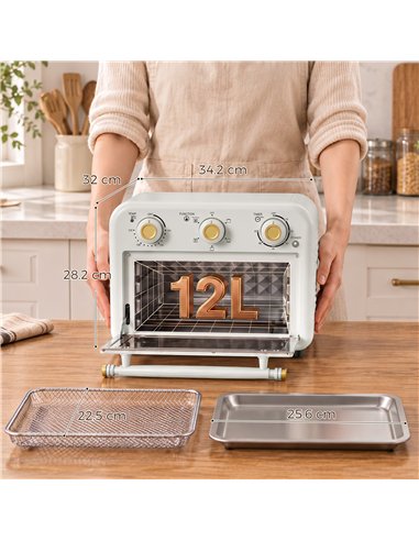 HOMCOM Air Fryer Toaster Oven, Convection Countertop Oven, with Adjustable Temperature and Timer, 12 L, Cream White