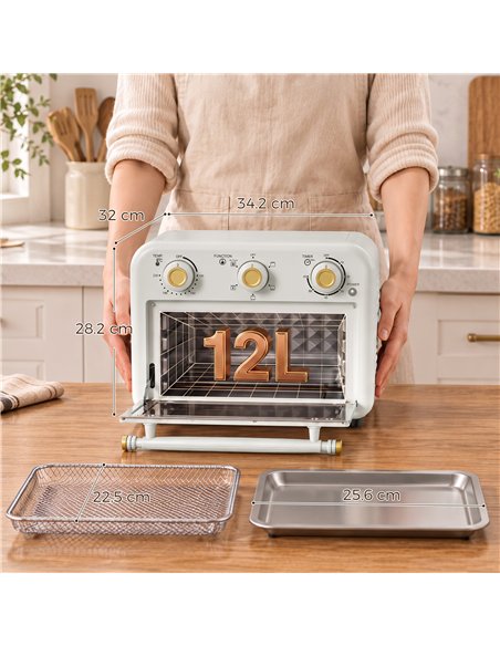 HOMCOM Air Fryer Toaster Oven, Convection Countertop Oven, with Adjustable Temperature and Timer, 12 L, Cream White - pic 206921 | FastDaddyshop