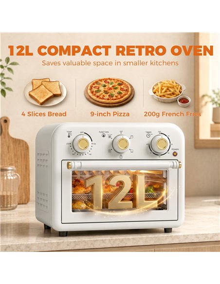 HOMCOM Air Fryer Toaster Oven, Convection Countertop Oven, with Adjustable Temperature and Timer, 12 L, Cream White - pic 206922 | FastDaddyshop
