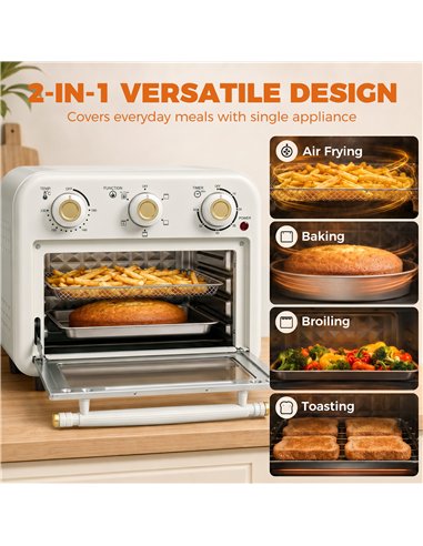 HOMCOM Air Fryer Toaster Oven, Convection Countertop Oven, with Adjustable Temperature and Timer, 12 L, Cream White