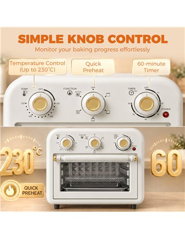 HOMCOM Air Fryer Toaster Oven, Convection Countertop Oven, with Adjustable Temperature and Timer, 12 L, Cream White