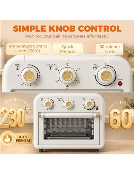HOMCOM Air Fryer Toaster Oven, Convection Countertop Oven, with Adjustable Temperature and Timer, 12 L, Cream White - pic 206924 | FastDaddyshop