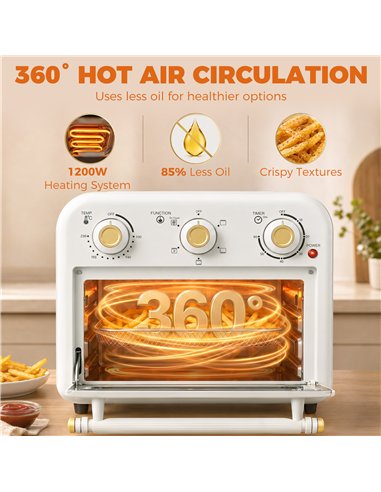 HOMCOM Air Fryer Toaster Oven, Convection Countertop Oven, with Adjustable Temperature and Timer, 12 L, Cream White