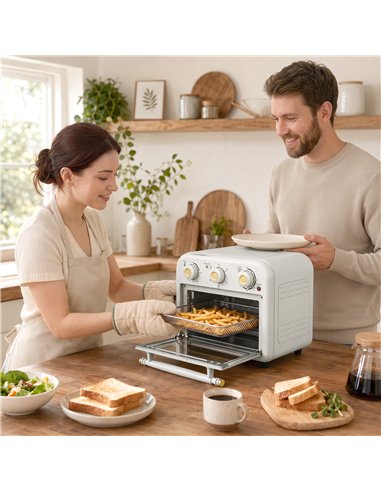 HOMCOM Air Fryer Toaster Oven, Convection Countertop Oven, with Adjustable Temperature and Timer, 12 L, Cream White