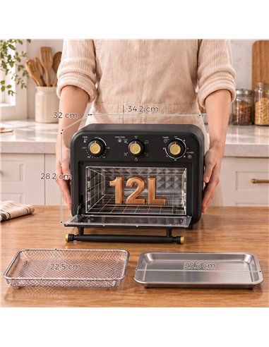 HOMCOM Air Fryer Toaster Oven, Convection Countertop Oven, with Adjustable Temperature and Timer, 12 L, Black