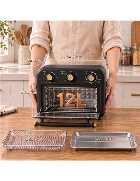 HOMCOM Air Fryer Toaster Oven, Convection Countertop Oven, with Adjustable Temperature and Timer, 12 L, Black - pic 206930 | FastDaddyshop