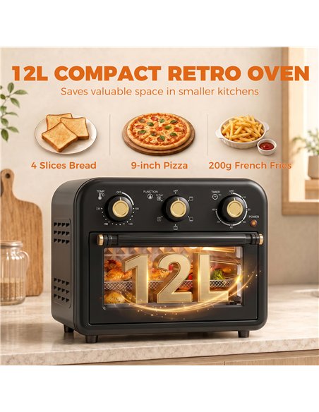 HOMCOM Air Fryer Toaster Oven, Convection Countertop Oven, with Adjustable Temperature and Timer, 12 L, Black - pic 206931 | FastDaddyshop