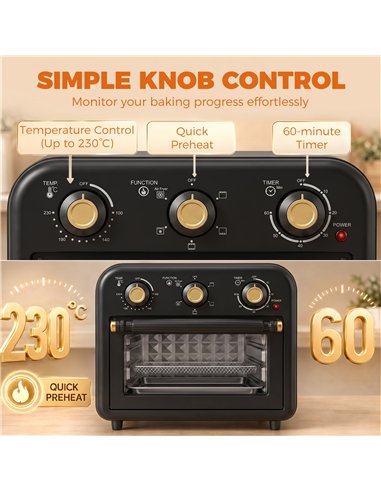 HOMCOM Air Fryer Toaster Oven, Convection Countertop Oven, with Adjustable Temperature and Timer, 12 L, Black